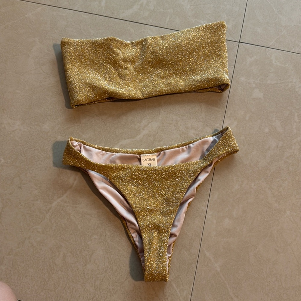 Gold Baobab Bikini and skirt set XS/S | resortwear, vacation, luxury, glam - Picture 2 of 7